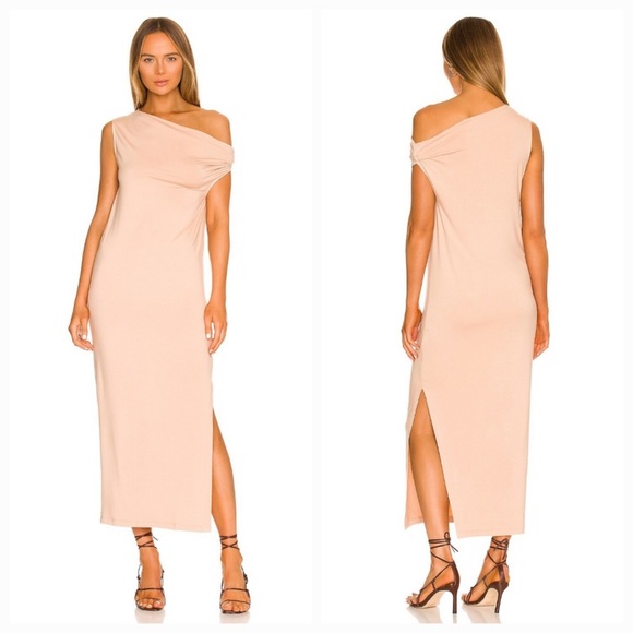 Enzo Costa Exposed Shoulder Maxi Dress In Dark Nude Size Small - Picture 3 of 10